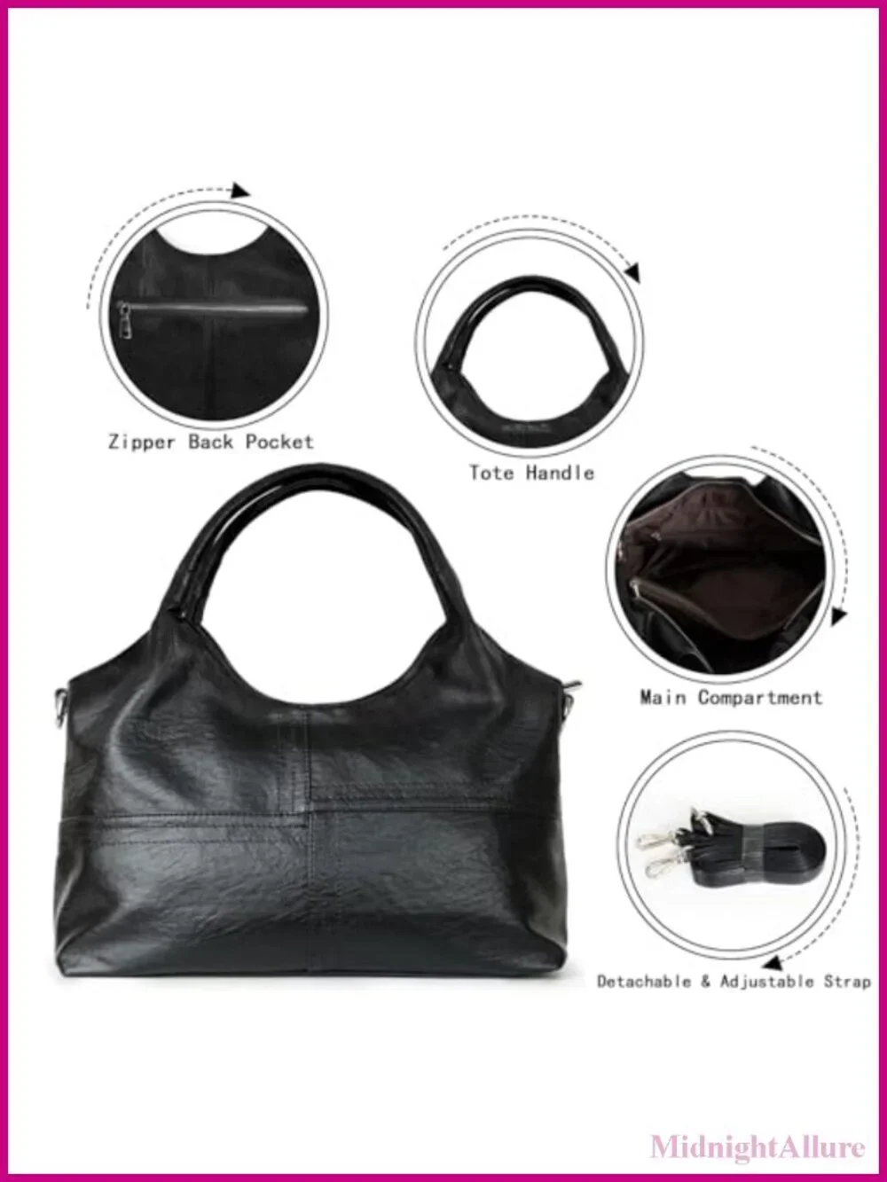 Vegan Leather Tote Hobo Bag with Detachable Satchel Strap Two-Handle